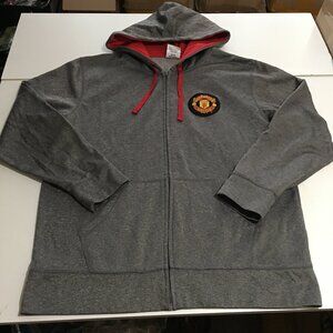 Manchester United Hoodie Mens Large Gray Full Zip Track Jacket